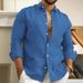 Men's Pure Color Linen-Look Shirt Long Sleeve Relaxed Fit Breathable Daily Shirt Soft Textured Fabric For Street Style & Outdoor Wear, Sizes Xs To 6xl_viptrois.com