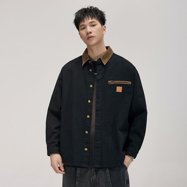 Nordmann High-End American Retro Hunting Shirt Men's Autumn New Color-Block Patchwork Turn-Down Collar Workwear Jacket_viptrois.com
