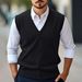 Men's Woolen Vest Casual Solid Color V Neck Sleeveless Knitted Sweater Pullover Four Seasons Vest Shirt Men_viptrois.com