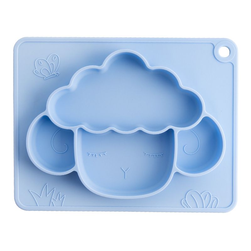 Baby safety silicone plate, baby anti slip suction cup bowl, baby cartoon complementary food box, integrated compartment tableware_viptrois.com