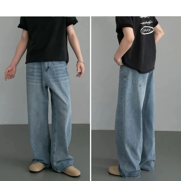 Men’s Washed Wide-Leg Jeans – Retro Distressed Loose Straight Pants (Black Gray/Light Blue/Retro Blue/Nostalgic Blue, S-3XL)_viptrois.com