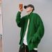 Loom Autumn Winter Trendy Stand Collar Loose Drop Shoulder Lazy Style Zipper Knitted Sweater Cardigan Student Couple Casual_viptrois.com