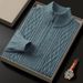 Men's Half-Zip Knit Sweater Winter Thickened Fleece Lined Pullover Casual Business Style Comfortable Soft Yarn Long Sleeve Top_viptrois.com