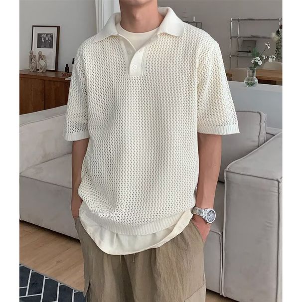Men's Clothing Polo Shirt Lapel Short Sleeved Knitted Sweater Men's Hollow Summer Ice Silk Breathable Business Tide_viptrois.com