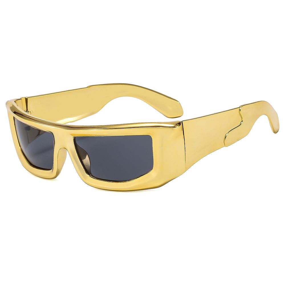 New Electroplated Silver Frame Sunglasses Gold Frame Fashion Cyberpunk Hip Hop Sunglasses Personality_viptrois.com