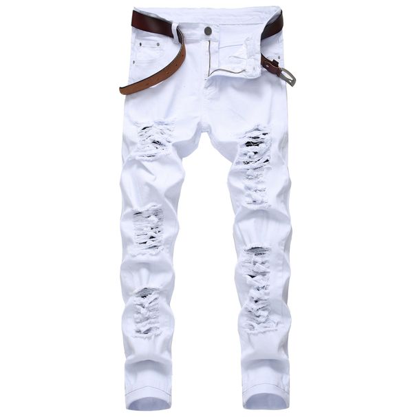 2025 Men's White Jeans Fashion Hip Hop Ripped Thin Men's Denim Pants Slim Fit Stretch Distressed Zip Men's Jean Pants High Quality_viptrois.com