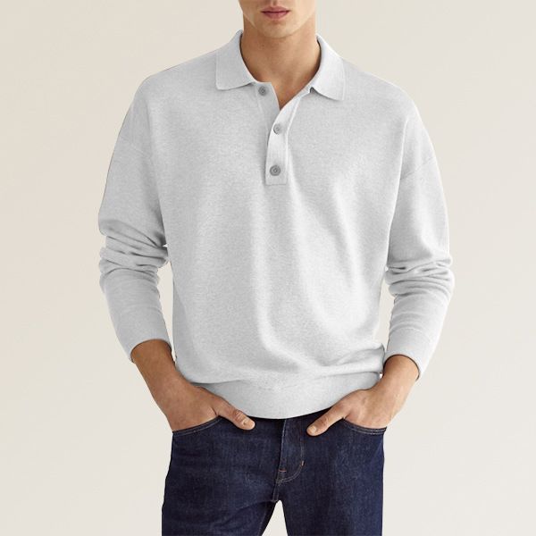 2025 Autumn Long Sleeved V-neck Button Men's Casual Top Polo Shirt_viptrois.com