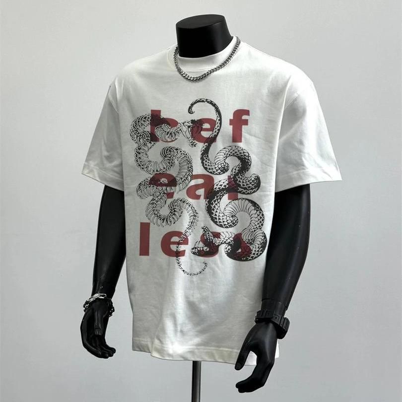 Back Pattern American Half White Summer Loose Versatile T-shirt Trendy Brand 230G Pure Cotton Short Sleeve_viptrois.com