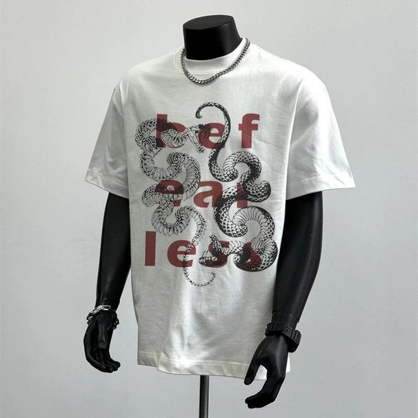 Back Pattern American Half White Summer Loose Versatile T-shirt Trendy Brand 230G Pure Cotton Short Sleeve_viptrois.com