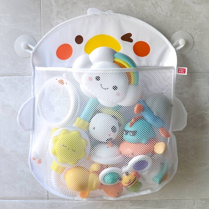 Cute Duck Mesh Net Toy Storage Bag - Perfect for Baby Bath Games & Bathroom Organization - With Suction Cups for Easy Storage_viptrois.com