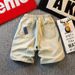 Men's Clothing Yellow Mud Denim Shorts Men's Ripped Drawstring Elastic Waist Mid Length Pants Casual Fashion Brand Loose Five Point Pants_viptrois.com