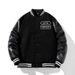Men's Clothing American Retro Motorcycle Baseball Jacket Men's Embroidered Couple Tweed And PU Leather Jacket Plus Cotton And Thick Coat Trendy_viptrois.com