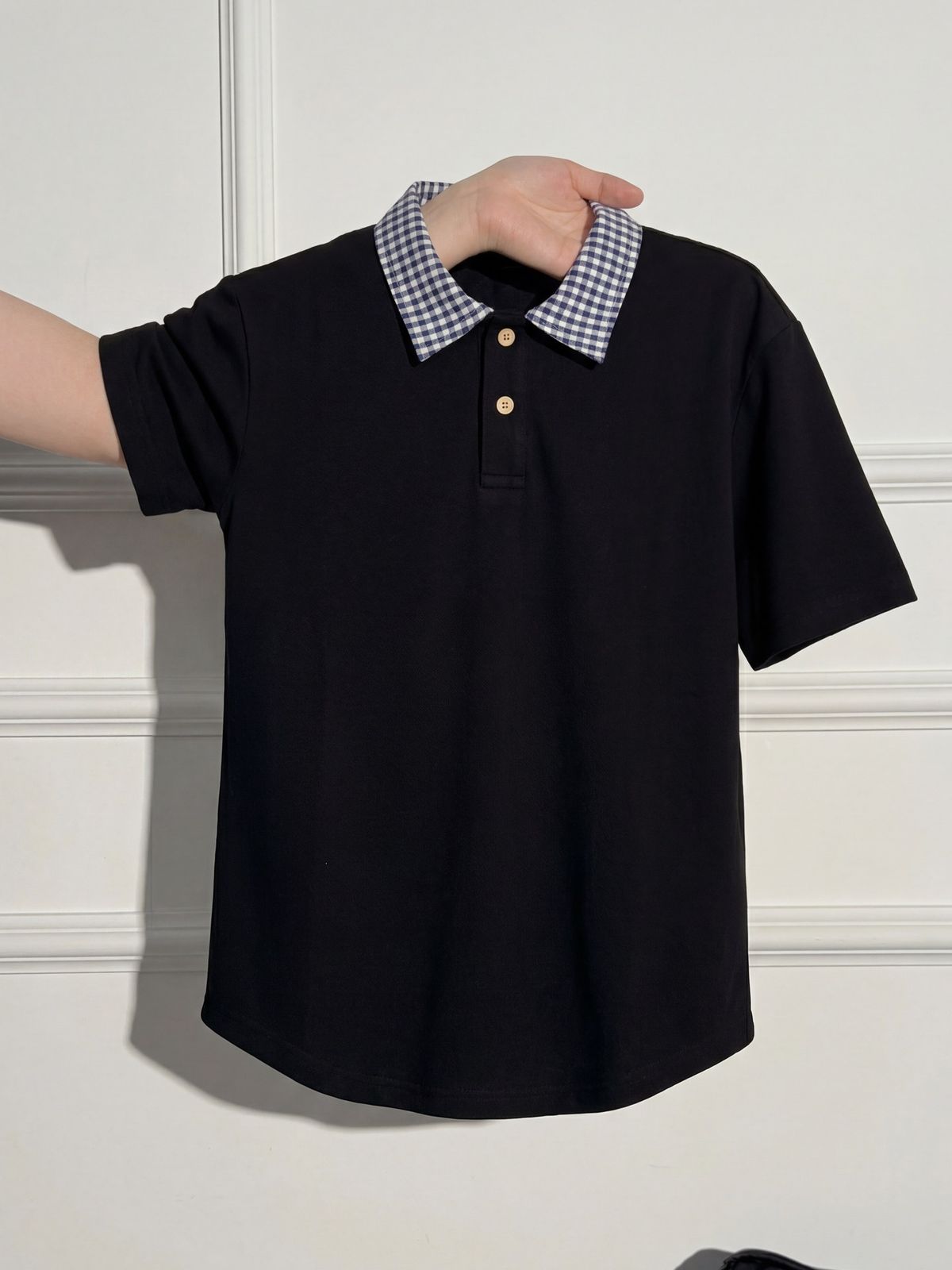 Men's Retro Polo Shirt Short Sleeved T-Shirt Summer Plaid Design Front Shoulder Patchwork Unique Trendy Loose Top_viptrois.com