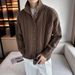 Pure 2023 Autumn Winter New Cable Knit Cardigan Men's Korean Style Loose Versatile Solid Color Sweater Thickened Coat Top_viptrois.com