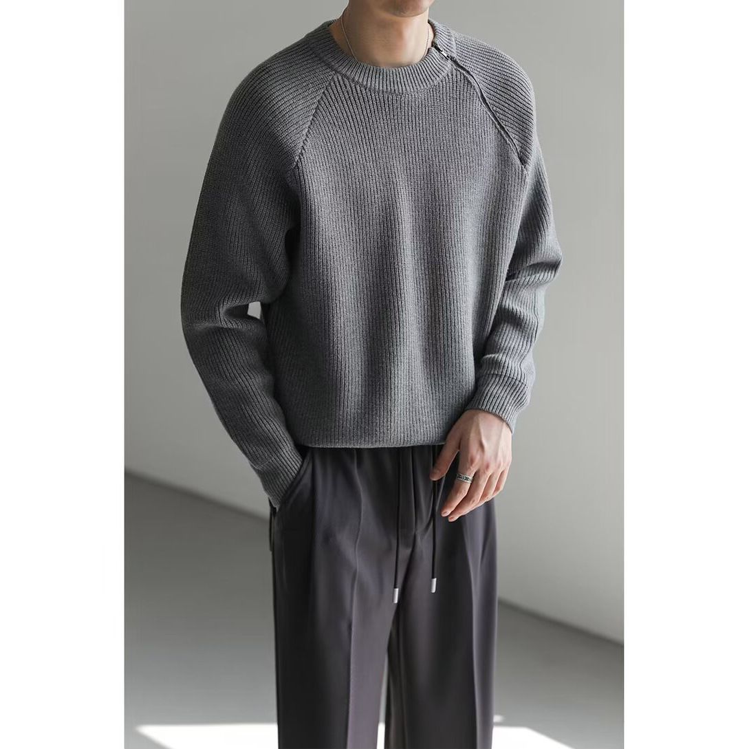 New Knitted Sweater, Men's Zipper, Solid Color Interior, Bottom Coat, Slim Fit_viptrois.com