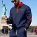 Men's Thickened Fleece Lined Half Zipper Sweatshirt Autumn Winter American Style Loose Stand Collar Color Block Casual With Pocket_viptrois.com
