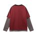 Vintage American Lettering Distressed Print Round Neck Long Sleeve Men's Spring Streetwear Stripe Layered Mock Two-Piece Top_viptrois.com