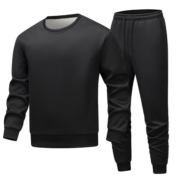 Men's Sherpa-Lined Sweatsuit Set – Winter Thermal Round Neck Hoodie & Joggers, Thickened Fleece-Lined Casual Outfit For Streetwear & Lounge_viptrois.com