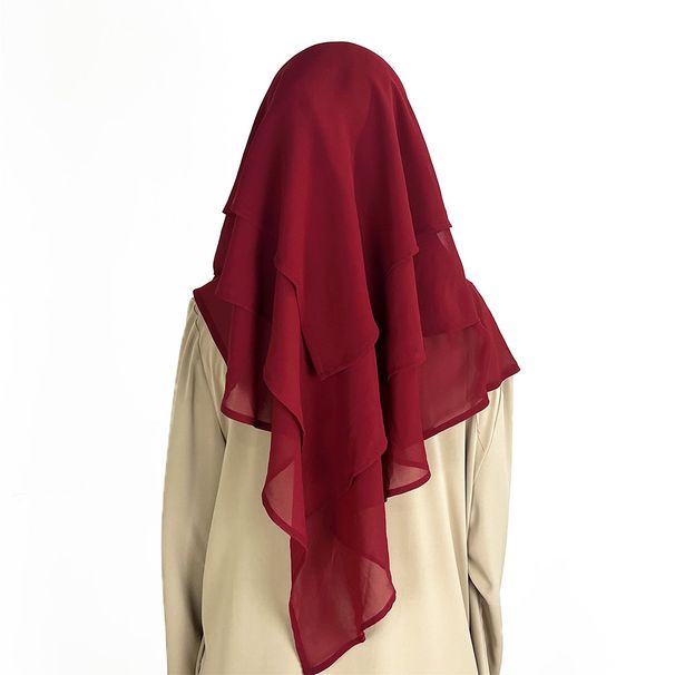 Women's Hijab three layer chiffon scarf solid color adjustable women's gauze scarf ethnic shawl breathable and comfortable_viptrois.com