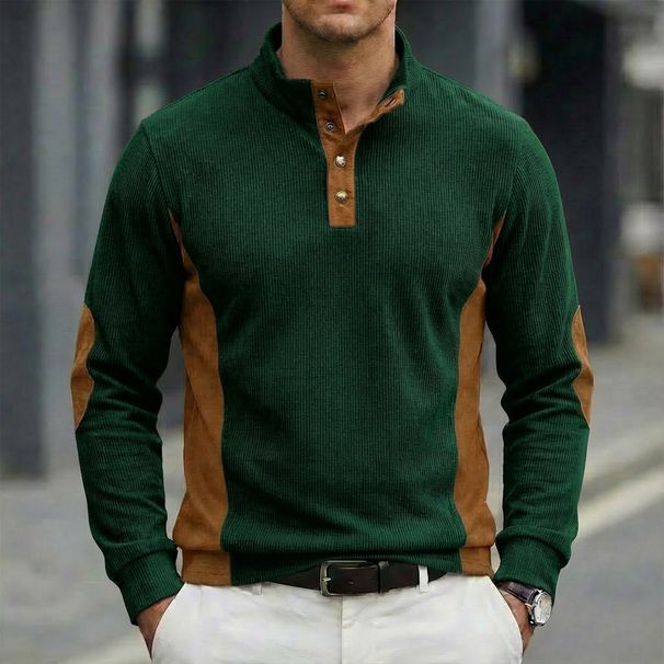 Men's Corduroy Polo Shirt – Relaxed Fit Long-Sleeve Ribbed Collar Shirt (White/Red/Green/Blue/Beige/Brown, Sizes S-Xxxl)_viptrois.com