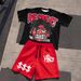 25 Years Of New Men's Summer American Street T-shirt Short Sleeves And Shorts Set Cartoon Angry Child Print_viptrois.com