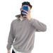 Men's Clothing Autumn New Style Half Zip Sweatshirt Men's American Retro Loose Casual Design Niche Top Solid Color Pullover_viptrois.com