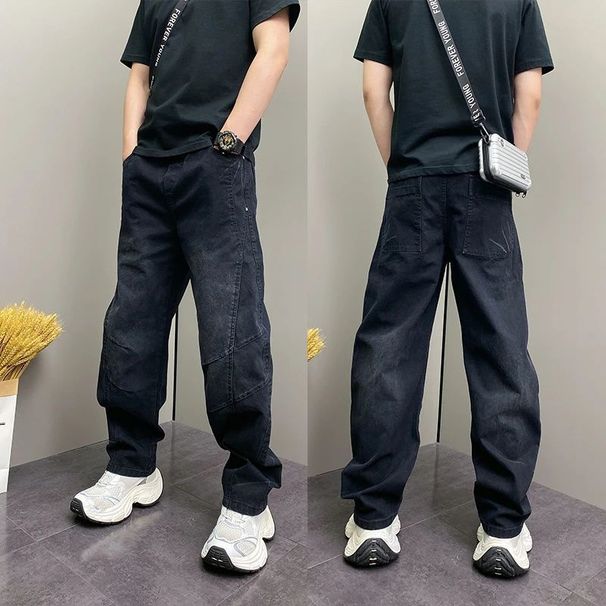 Autumn Winter American Style New Fleece-Lined Vintage Washed Men's Jeans Loose Trendy Versatile Fashion Scimitar Long_viptrois.com