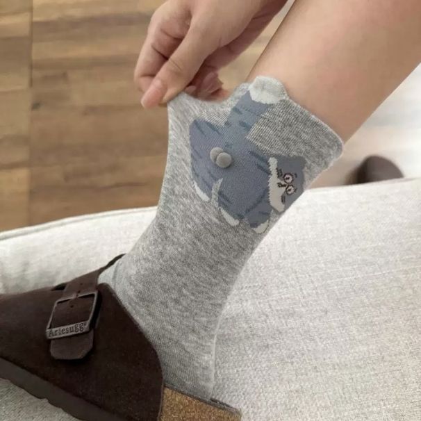 Original Cartoon Egg Cat Funny Socks Women's Tube Socks Ins Trendy Spring And Autumn Cotton Socks Cute Animal Boneless Socks_viptrois.com