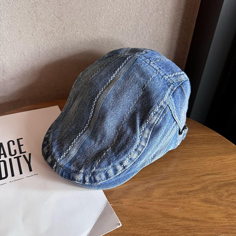Women's Hats New Retro Denim Striped Newsboy Cap For Women Vintage Personality All Match Backwards Forward Cap For Men_viptrois.com