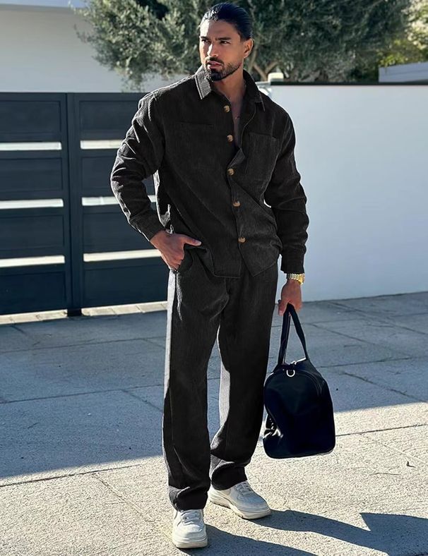 Cross-Border European American Suit With Turn-Down Collar, Multi-Pocket Sleeve And Long Pants Two-Piece Set, Sports_viptrois.com