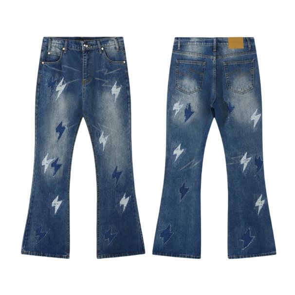 Men's Clothing Lightning Jeans Snow Mountain Gradient Destruction Scar Straight Trend Fashion High Street Fashion Brand High Ounce Limited Edition_viptrois.com