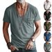 Pocket Clothing Men's V-Neck Solid Color Plus Size Casual Short Sleeve T-Shirt_viptrois.com
