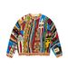 Vintage Contrast Ethnic Style Portrait Knitted Round Neck Pullover Sweater Jacquard Large Size_viptrois.com
