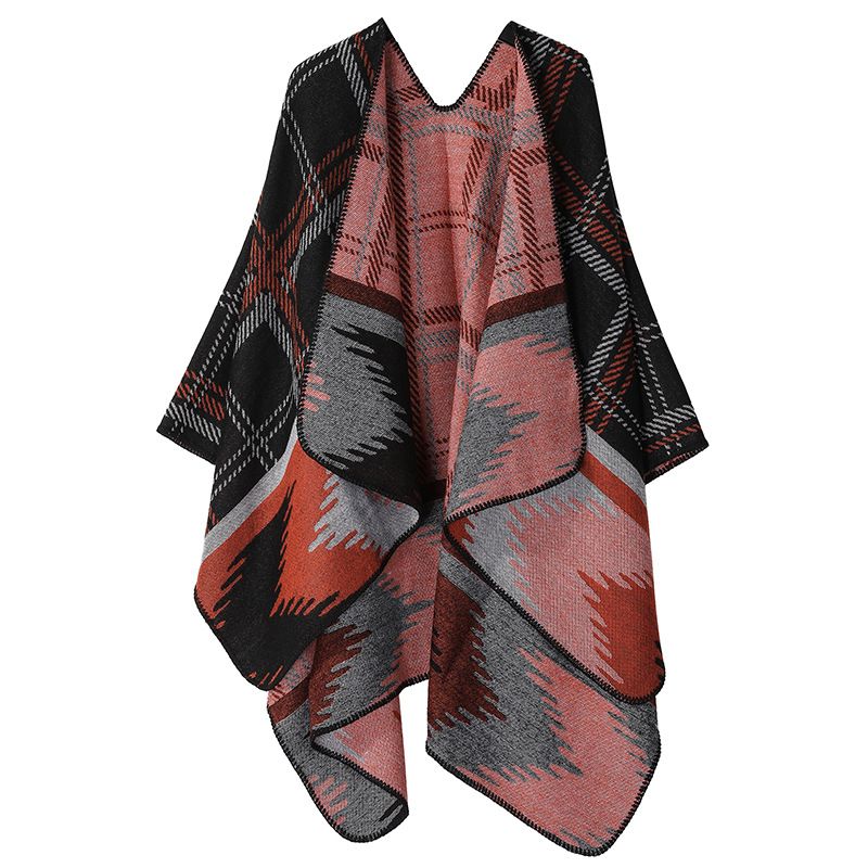Women's Scarves New Plaid Ethnic Style Shawl Tibet Lijiang Travel Cape Woven Cashmere Knitted Warm Scarf_viptrois.com