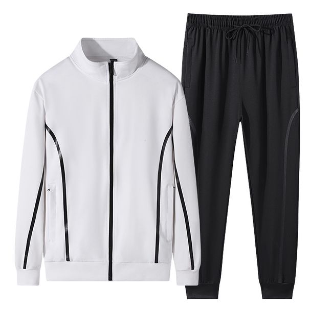2025 Casual sports men's cardigan stand up collar sweatshirt jacket casual pants two-piece set simple and fashionable green 9cf5_viptrois.com