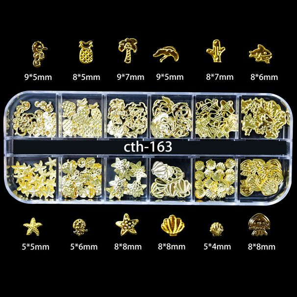 Beauty Health Nail Art Hot Sale 12 Grid Metal Rivet Cross Summer Pineapple Starfish Cactus Nail Jewelry Set_viptrois.com