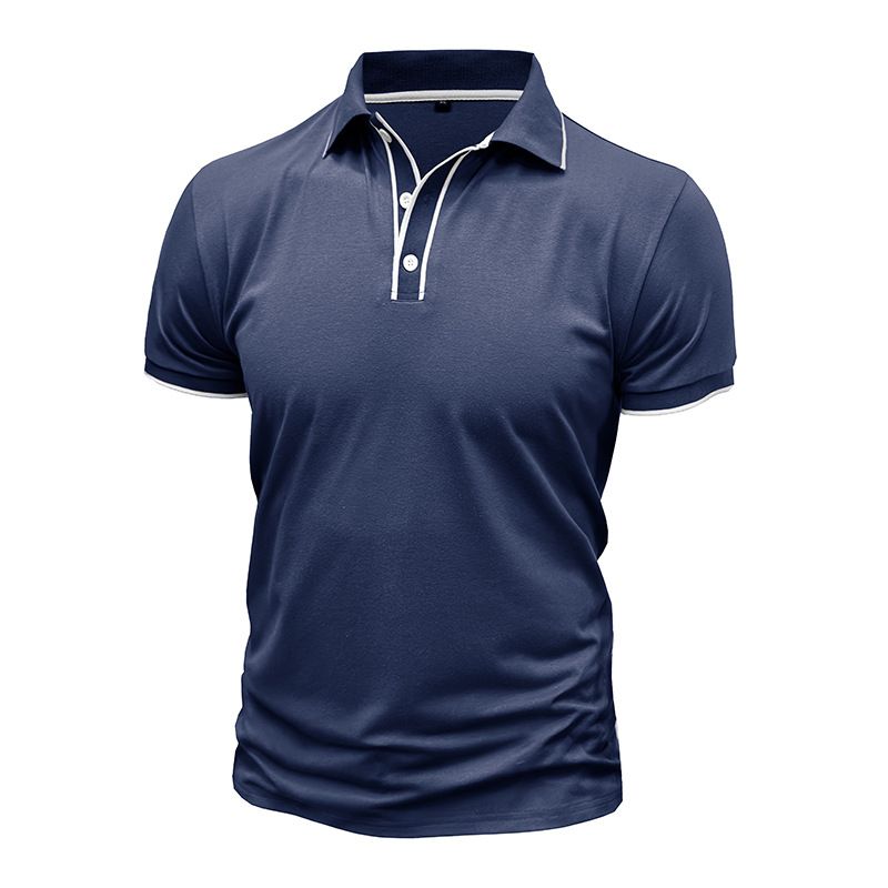 Men's Clothing Men's Short Sleeved Polo Shirt Men's Lapel Jacquard T Shirt Splicing Top_viptrois.com