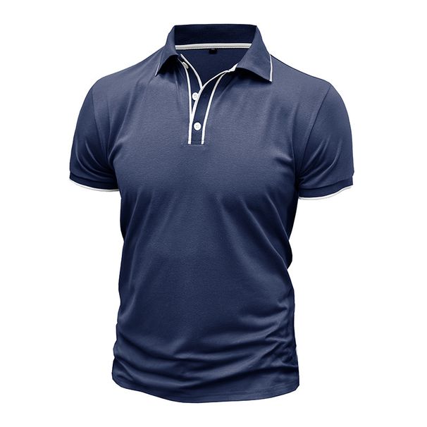 Men's Clothing Men's Short Sleeved Polo Shirt Men's Lapel Jacquard T Shirt Splicing Top_viptrois.com