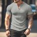 Men's Clothing Short Sleeved Tops Ribbed V Neck Slim Short Sleeved Henry T Shirt_viptrois.com