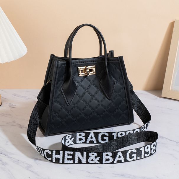 Women's Minimalist Black Quilted Crossbody Bag - Elegant Square Bucket Purse With Turn-Lock Closure (Office & Daily Use, Durable & Stylish)_viptrois.com