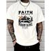 Hombre 100% Algodón Faith Can Move Mountains - Impresión Bíblica Inspiradora, Cuello Redondo, Manga Corta, Camiseta_viptrois.com
