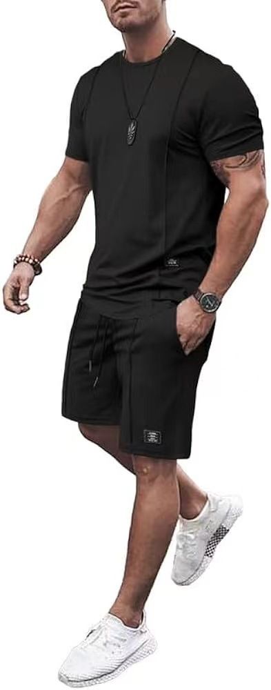 Summer New Cross-Border Men's Trendy Solid Color Versatile Two-Piece Casual Fashion Sports Suit For Men_viptrois.com