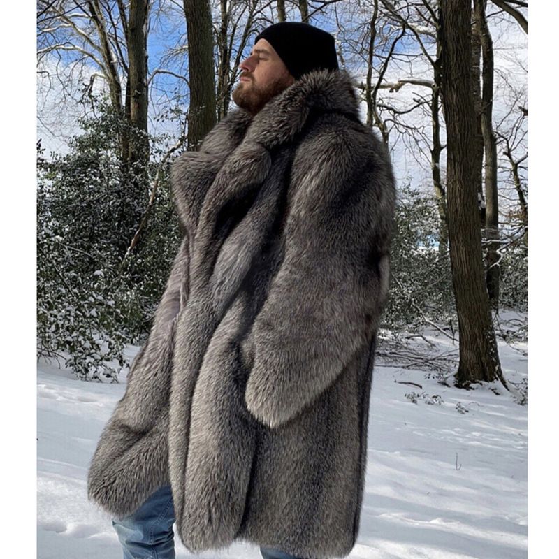 Men's Clothing Men's Fur Coat Imitation Fox Fur Long Coat Trendy Men's European And American Large Size Winter Thick Warm Mink Fur Windbreaker_viptrois.com