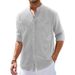 Men's Clothing Loose Casual Men's Linen Breathable Solid Color Simple Long Sleeved Shirt Stand Collar Cotton And Linen Cardigan Men_viptrois.com
