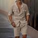 Men's Clothing Spring And Summer New Casual Business Men's Lapel Pocket Shirt Top Shorts Two Piece Suit_viptrois.com