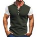 2024 New Plus Size Men's Oversized Waffle Texture T-Shirt Henley Shirt Color Block Short Sleeve_viptrois.com