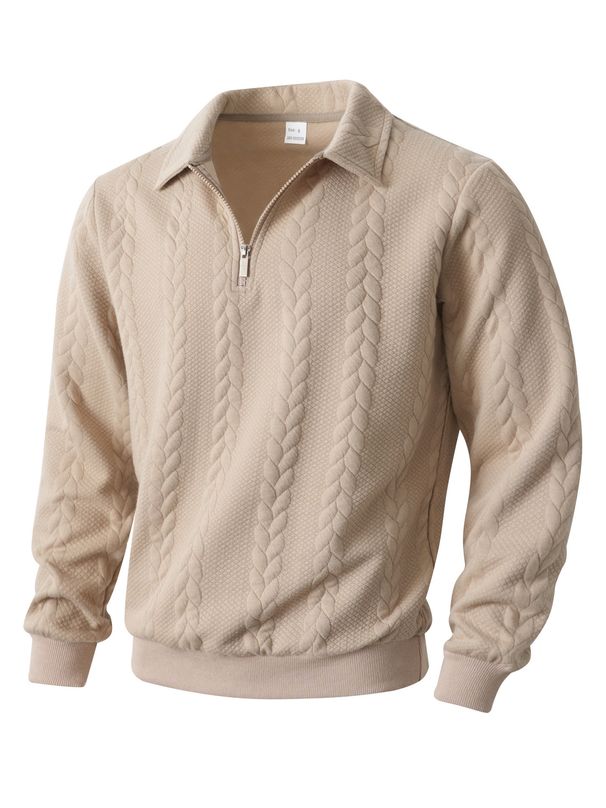 Men's Jacquard Knit Zip-Up Sweatshirt – Stand Collar Pullover For Autumn & Winter (Slim Fit, 280GSM, S-XXXL)_viptrois.com