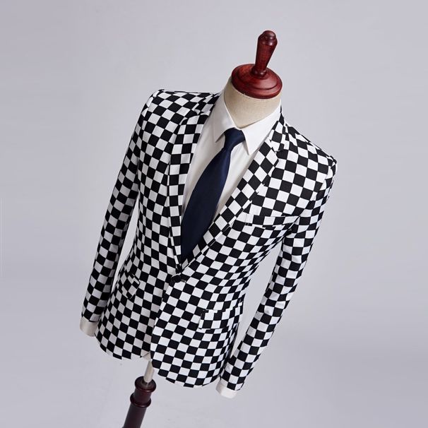 Loom 2022 New European American Korean Japanese Style Men's Black And White Plaid Print Suit Magician Jacket_viptrois.com