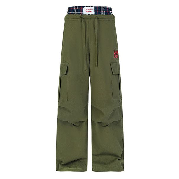 Men's Clothing retro double waist plaid patchwork casual pants men and women high waist two piece sports workwear vibe mopping pants_viptrois.com