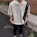 Men's Clothing Knitted Short Sleeved Textured Short Sleeved Men's And Women's Polo Shirts Trendy Summer Loose Lapel High Street Breathable Tops_viptrois.com